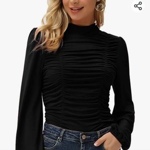 Grace Karin lantern sleeve ruched blouse